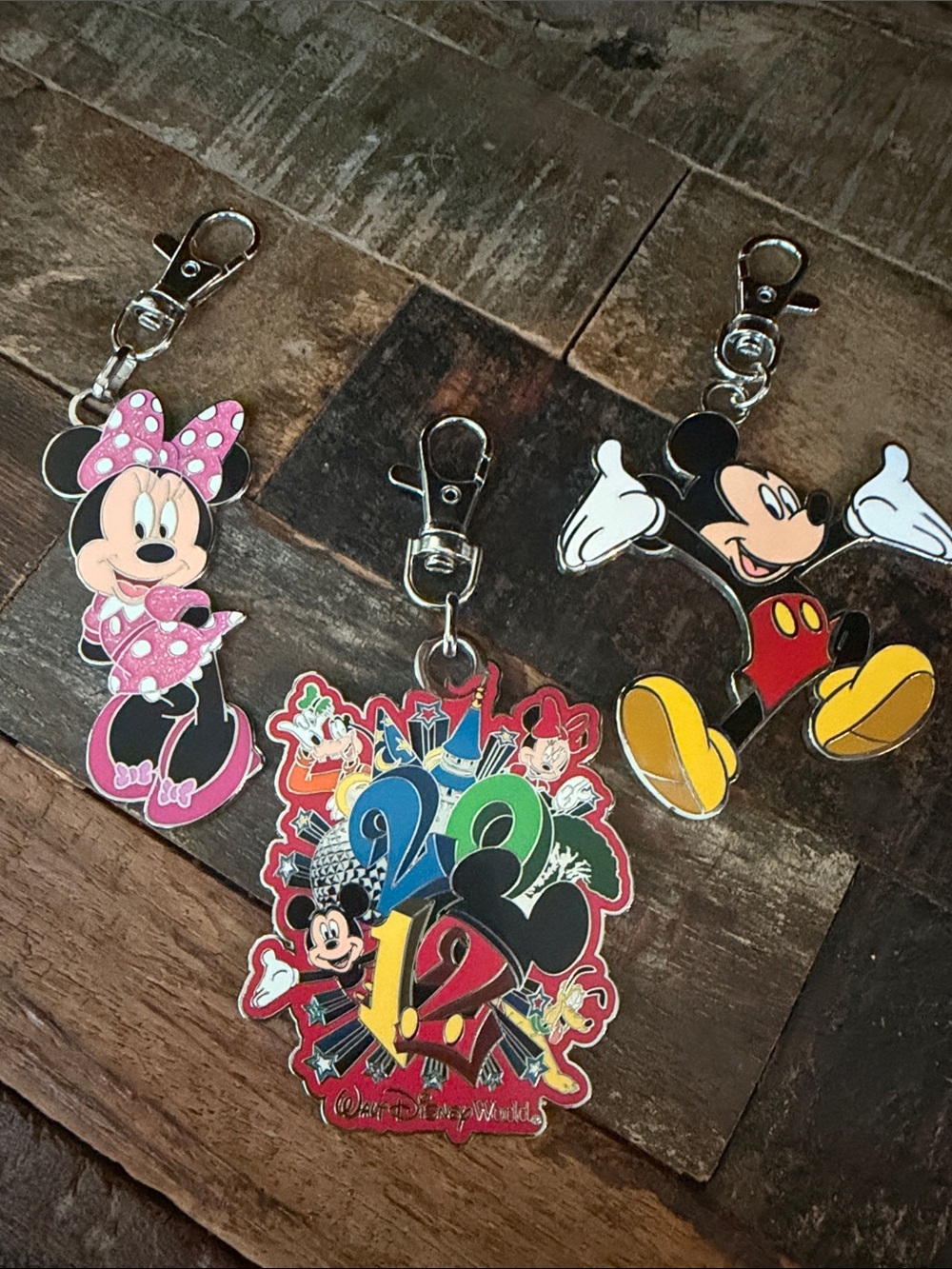 3 Disney Colorful Enamel Keychains, Minnie, Mickey & multi-character preloved